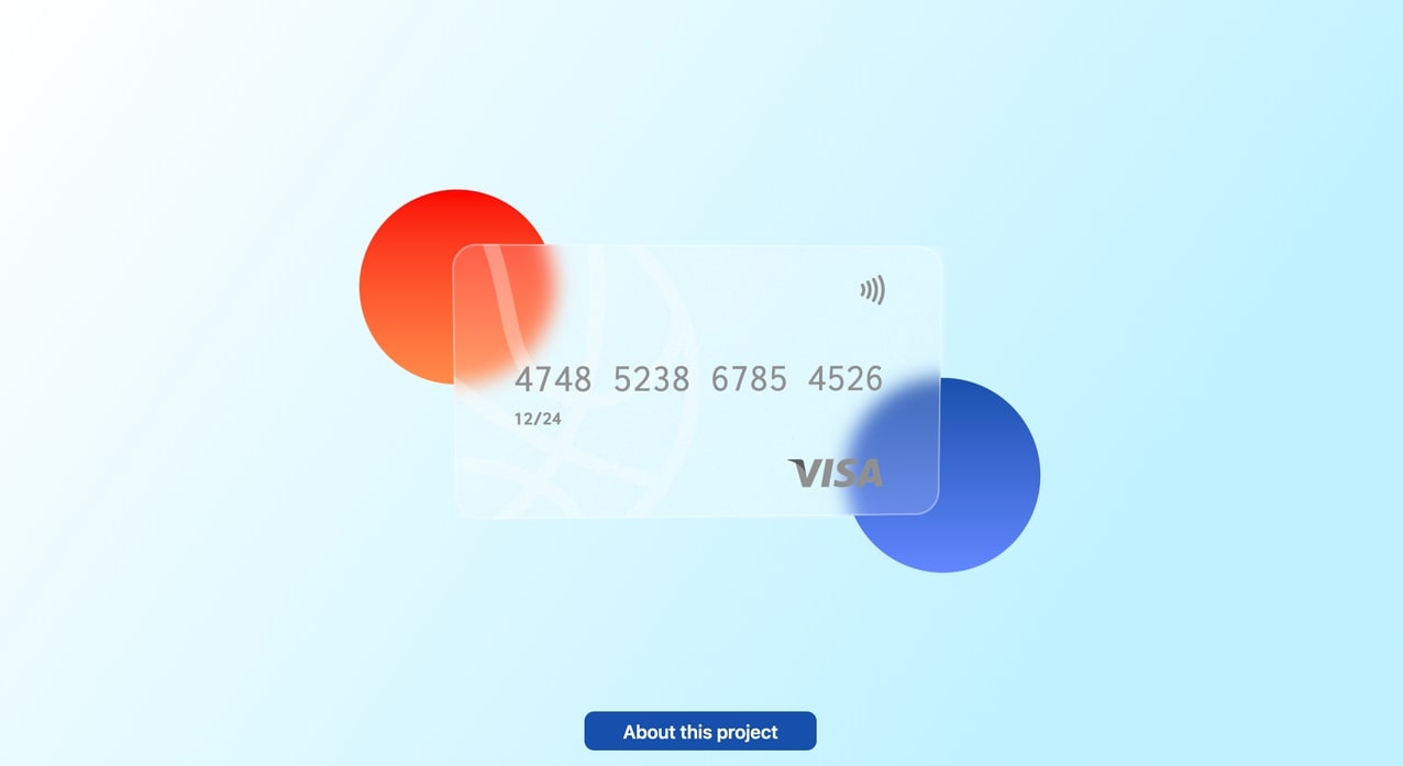 Кредитная карта в стиле Glassmorphism на голубом фоне.